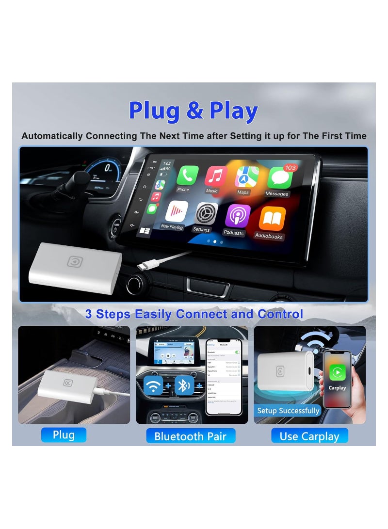 محول CarPlay اللاسلكي لسيارات CarPlay السلكية - وحدة بلوتوث لجهاز iPhone، ترقية توصيل وتشغيل للنظام الأصلي للسيارة، تحويل من سلكي إلى لاسلكي مع صندوق تطبيقات مزامنة USB/Type-C. - Image 5