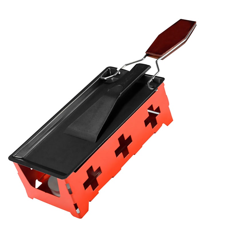 2 Sets Portable Cheese Grill Mini Non-stick Bakeware Set Butter Cheese Grill Non-stick Outdoor Camping Cookware for Kitchen with Red Stove Rack, Baking Tray, Small Spatula (Red, Handle) - Image 3
