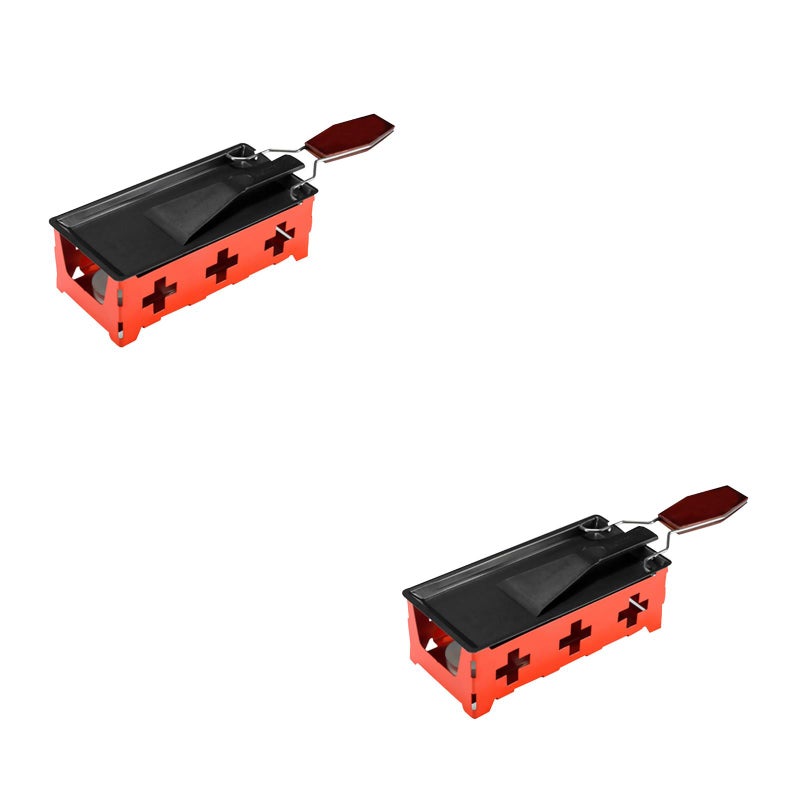 2 Sets Portable Cheese Grill Mini Non-stick Bakeware Set Butter Cheese Grill Non-stick Outdoor Camping Cookware for Kitchen with Red Stove Rack, Baking Tray, Small Spatula (Red, Handle) - Image 1