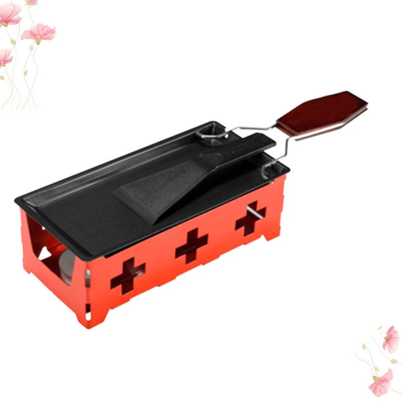 2 Sets Portable Cheese Grill Mini Non-stick Bakeware Set Butter Cheese Grill Non-stick Outdoor Camping Cookware for Kitchen with Red Stove Rack, Baking Tray, Small Spatula (Red, Handle) - Image 4