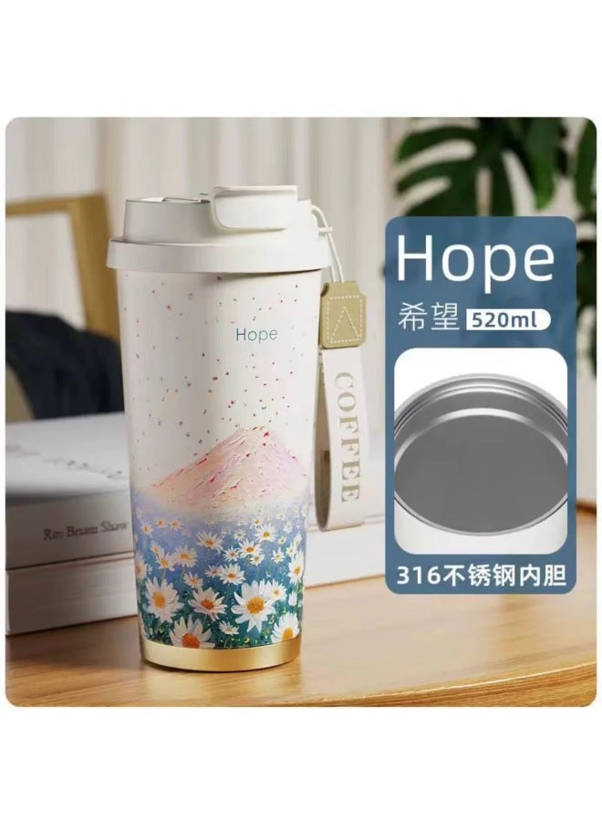 High Color Value New Thermos Cup Coffee Cup Girls Double Drink Car Accompanying Large Capacity Water Cup Portable