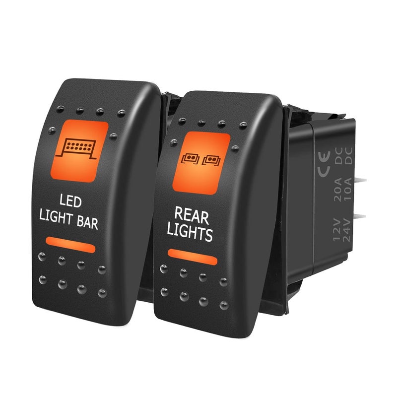 FXC LED Light Bar + Rear Lights Waterproof Rocker Switch On/Off 5 PIN SPST Switches w/Orange Backlit 12V 24V Toggle Switches Compatible for Polaris RZR Can-Am ATV UTV Car Truck Rv - Image 1