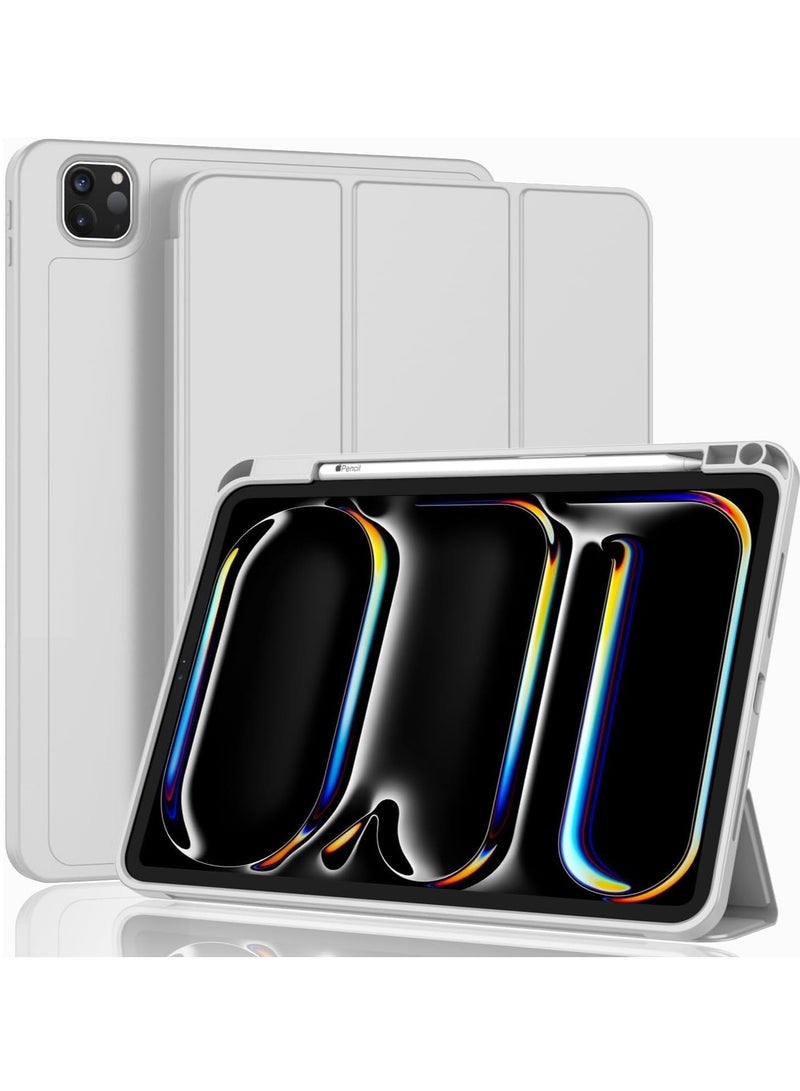 MIGOFAST IPad Pro 11 Inch Case 2024 M4 with Pencil Holder  Trifold Stand with TPU Back Shockproof Case for iPad Pro 11 2024 Support Apple Pencil Pro/USB-C Gray - Image 1