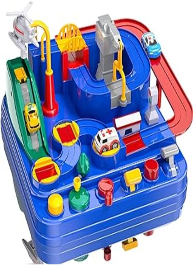 TEMI TEMI Kids Race Track Toys for Boy Car Adventure Toy for 3 4 5 6 7 Years Old Boys Girls, Puzzle Rail Car, City Rescue Playsets Magnet Toys w/ 3 Mini Cars, Preschool Educational Car Games Gift Toys 