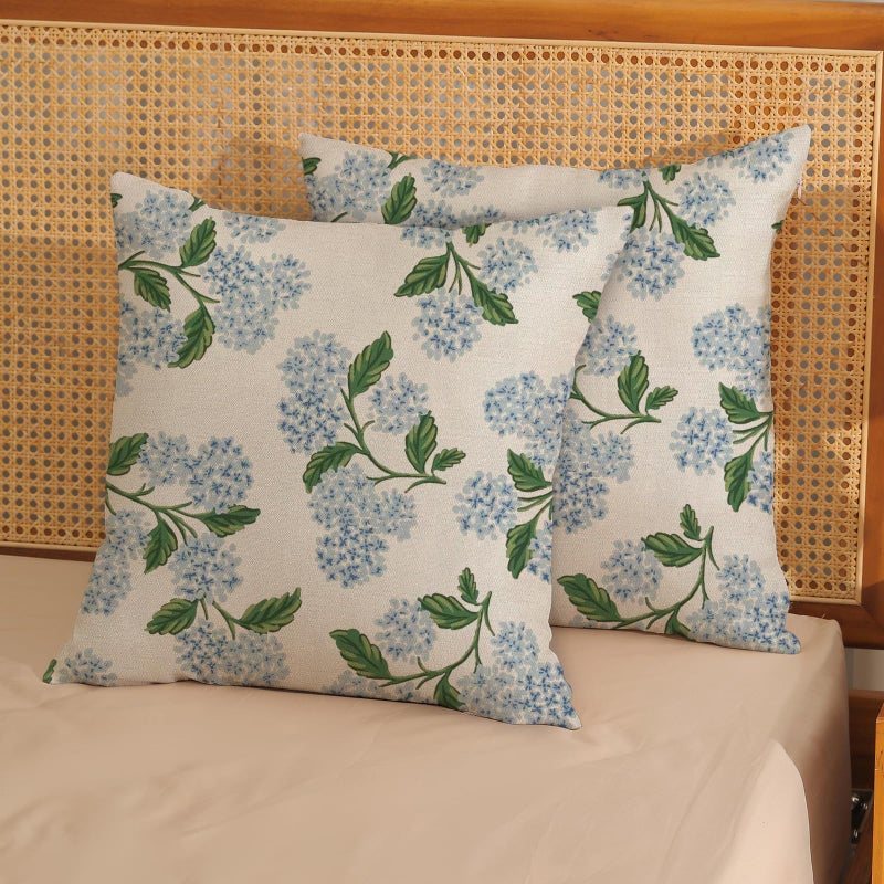 JEFERSO Blue Hydrangea Floral Pillow Covers 18x18 Set of 2 Spring Summer Floral Decorative Pillow Cases Rustic Flowers Decor Throw Pillows Holiday Outdoor Linen Farmhouse Cushion Case for Couch Sofa - Image 2