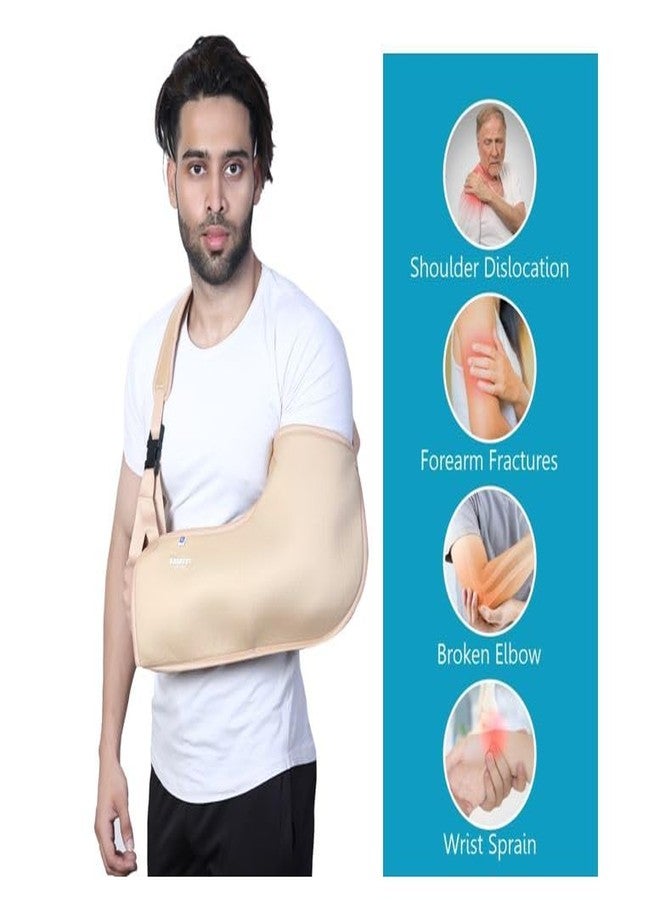 EASEFIT حزام داعم للذراع من إيزيفيت مع دعامة للمرفق، دعامة لتثبيت الذراع في حالات الكسور والالتواءات والخلع وتسكين الألم (مقاس كبير جدًا، لون كريمي) - Image 4
