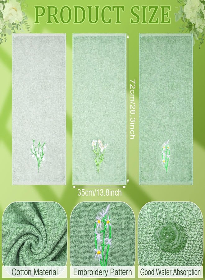 Breling 3 Pcs Gradient Sage Green Hand Towels Embroidered Floral Cotton Bath Towel Sets Soft Absorbent for Bathroom Decorative Hand Drying Kitchen Dish Cleaning 28.4 x 13.8 Inch - Image 2