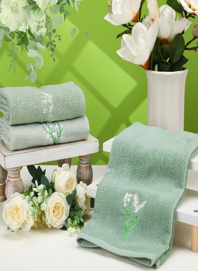 Breling 3 Pcs Gradient Sage Green Hand Towels Embroidered Floral Cotton Bath Towel Sets Soft Absorbent for Bathroom Decorative Hand Drying Kitchen Dish Cleaning 28.4 x 13.8 Inch - Image 5