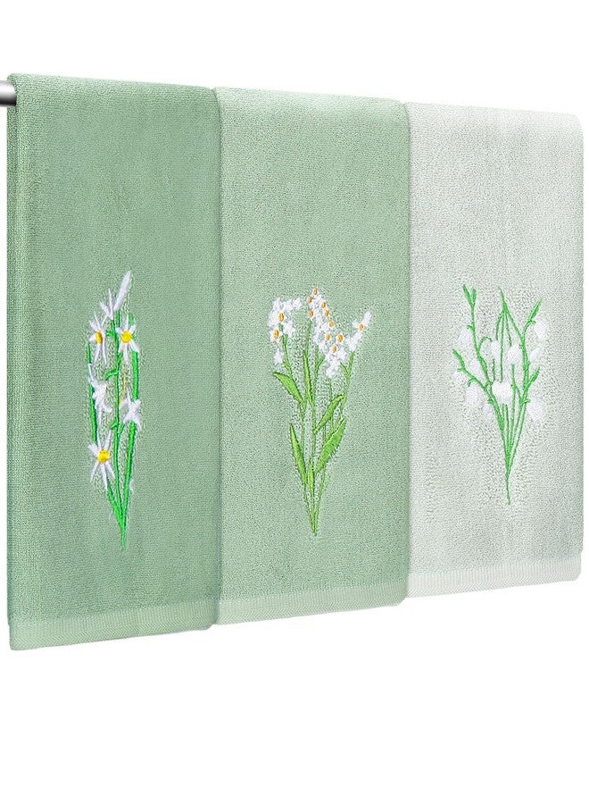Breling 3 Pcs Gradient Sage Green Hand Towels Embroidered Floral Cotton Bath Towel Sets Soft Absorbent for Bathroom Decorative Hand Drying Kitchen Dish Cleaning 28.4 x 13.8 Inch - Image 1
