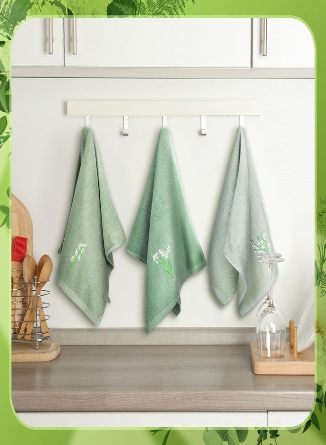 Breling 3 Pcs Gradient Sage Green Hand Towels Embroidered Floral Cotton Bath Towel Sets Soft Absorbent for Bathroom Decorative Hand Drying Kitchen Dish Cleaning 28.4 x 13.8 Inch - Image 3