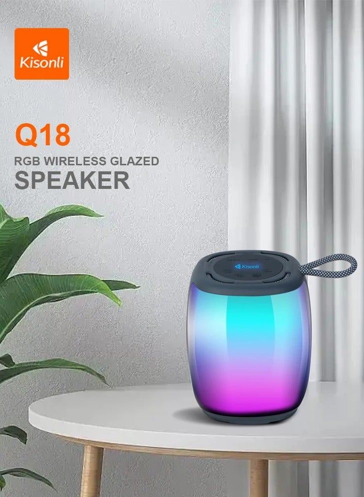 Kisonli Q18 Bluetooth Party Speaker – 8W Power, 1800mAh Battery, Built-in RGB Lights (20 LEDs), USB/TF Playback – Portable Loud Speaker for Events - Image 2