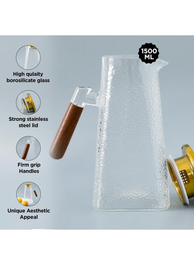 UMAI Borosilicate Glass Water Jug With Airtight Lid (1.5L) | Handle | Diwali Gift | Dining Table | Detox Jar (Clear) - Image 4