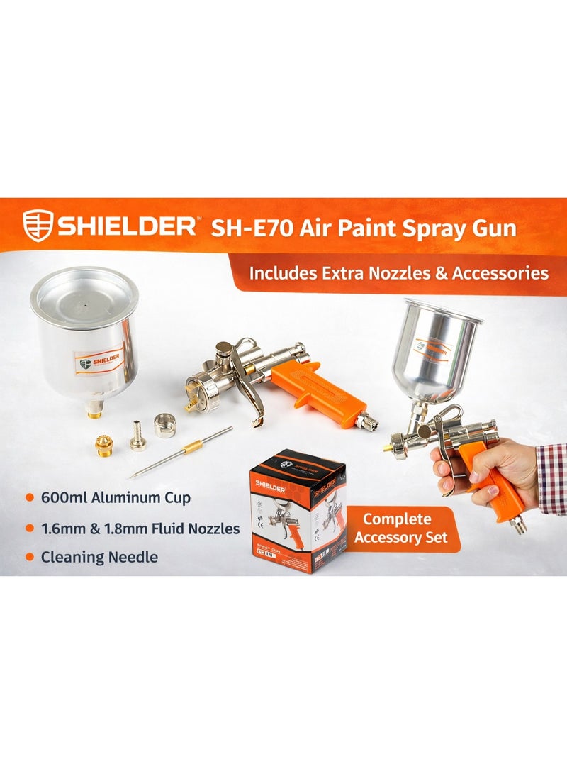 Shielder Paint Spray Gun Shielder SH-E70 Pneumatic HVLP Air Paint Sprayer With 600ml Aluminum Cup And Adjustable Air Flow - Image 3