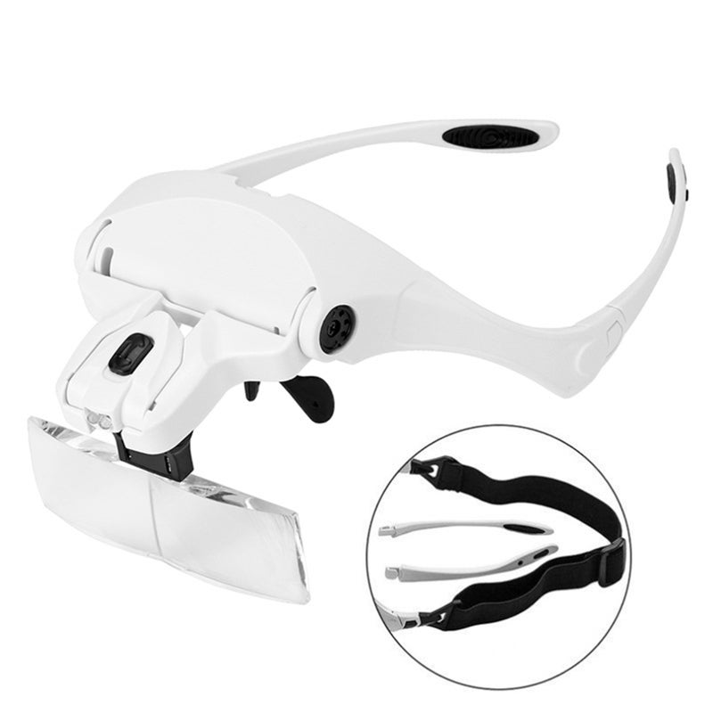 Head Mount Magnifier White Dual LED Lights - Eyeglass Style Design Magnifier for Cross-Stitching, Eyebrow Embroidery, Eyelash Extensions & Precision Tasks - Image 4