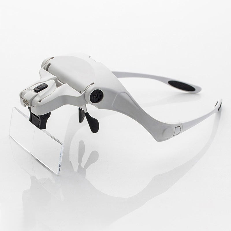 Head Mount Magnifier White Dual LED Lights - Eyeglass Style Design Magnifier for Cross-Stitching, Eyebrow Embroidery, Eyelash Extensions & Precision Tasks - Image 3
