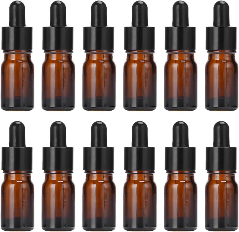 ericotry 12 Amber 5ml Glass Bottles Essential Oil Bottles Jars Refillable Makeup Cosmetic Sample Bottle Container with Glass Eye Droppers for Essential Oil Aromatherapy Use (5ml) - Image 1