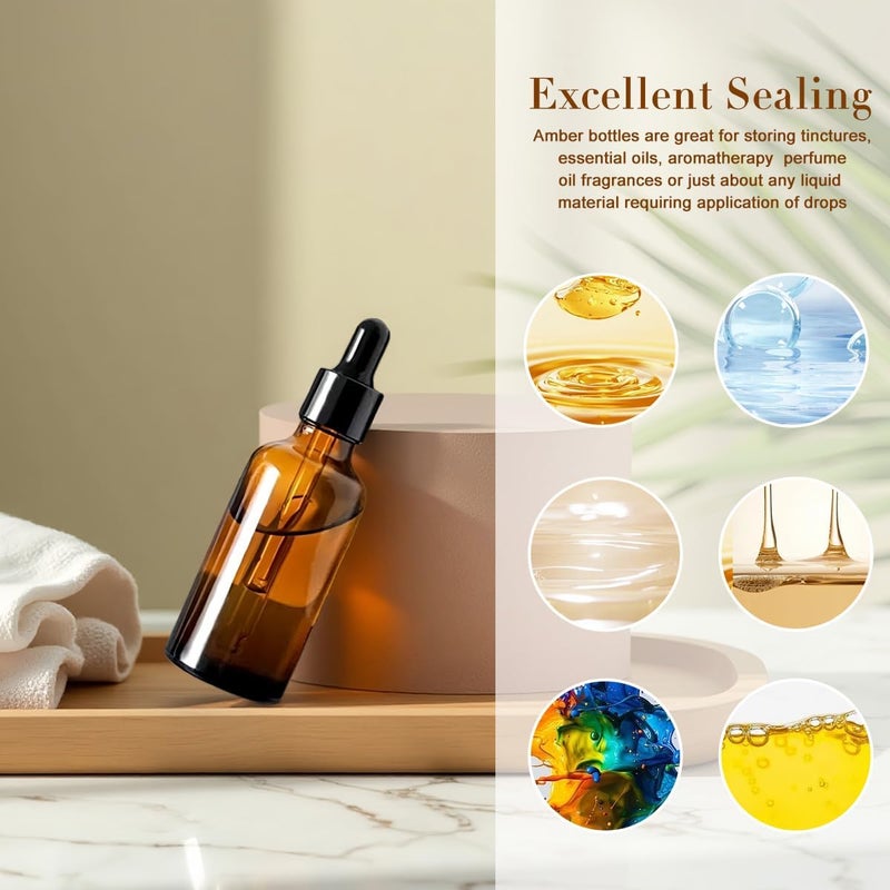 ericotry 12 Amber 5ml Glass Bottles Essential Oil Bottles Jars Refillable Makeup Cosmetic Sample Bottle Container with Glass Eye Droppers for Essential Oil Aromatherapy Use (5ml) - Image 5