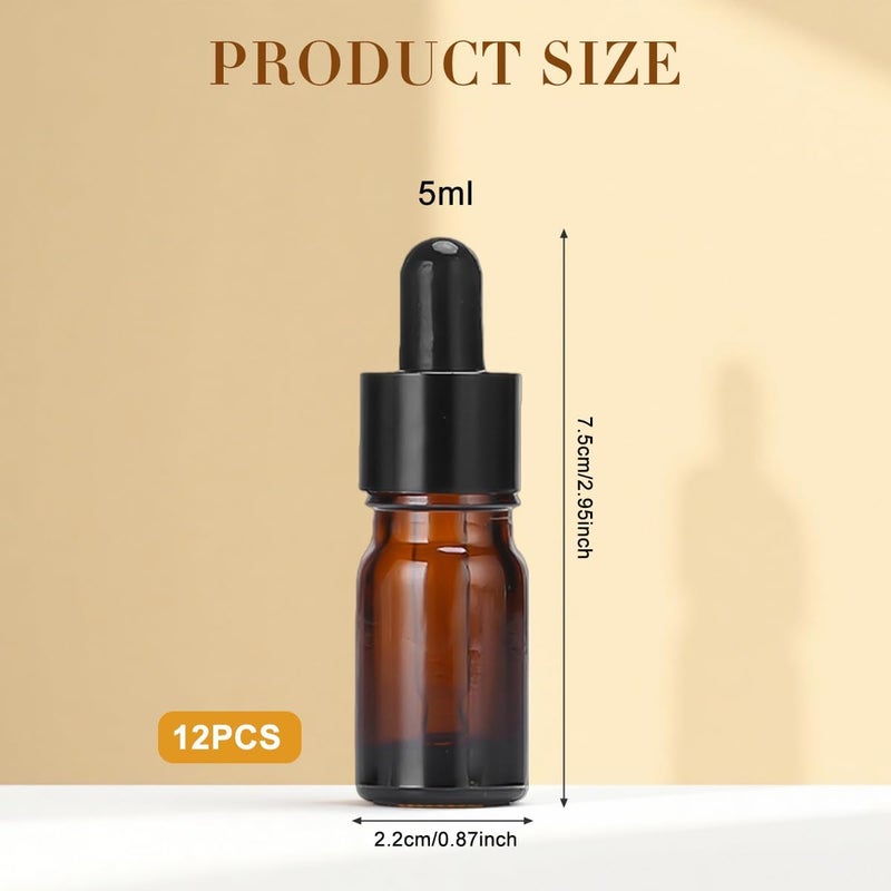 ericotry 12 Amber 5ml Glass Bottles Essential Oil Bottles Jars Refillable Makeup Cosmetic Sample Bottle Container with Glass Eye Droppers for Essential Oil Aromatherapy Use (5ml) - Image 2