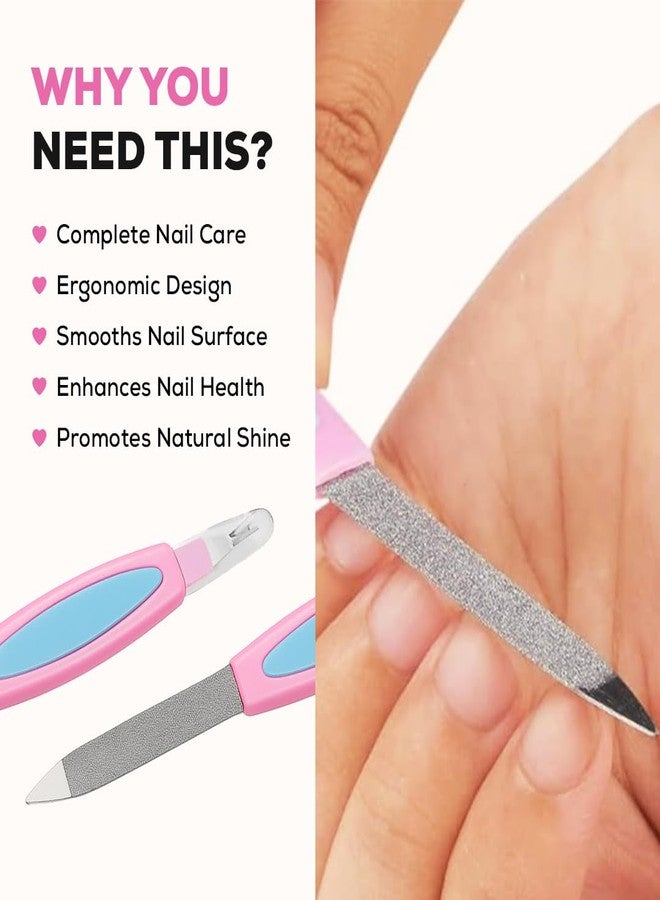 Multibrite Nail Filer with Cuticle Remover Manicure Tool Set, Stainless Steel Nail Care Kit, Double Sided Mini Nail Files and Nail Buffer for Strong Healthy Nails, 1 Pcs - Image 2