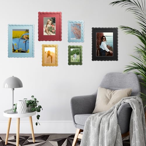 THKRLOF 11x14 Picture Frame with Mat for 8x10, Wavy Edge Wooden Real Glass Photo Frame for Wall Hanging, Blue, 1 Pack - Image 3