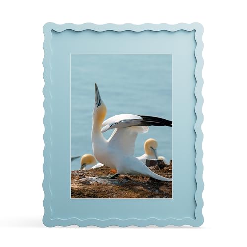 THKRLOF 11x14 Picture Frame with Mat for 8x10, Wavy Edge Wooden Real Glass Photo Frame for Wall Hanging, Blue, 1 Pack - Image 1