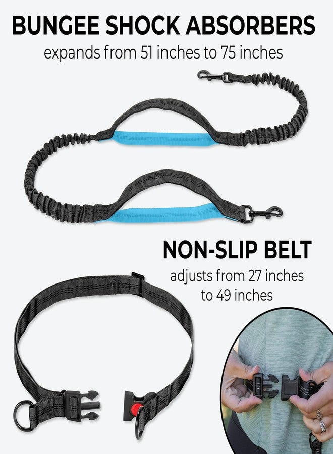 Squirrel Products Hands Free Dog Leash with Hip Belt/Crossbody Strap, Zipper Pouch, and Shock Absorbing Bungee for Walking or Jogging with pet (Black, Blue) - Image 3