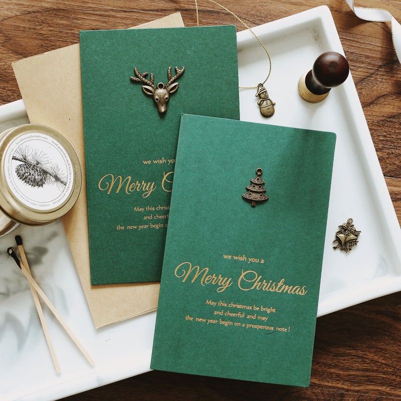 Vintage Gilding Christmas Metal Copper Decorative Greeting Card Business Gift Holiday Thanksgiving Greeting Card With Envelope - Image 3