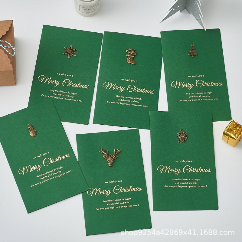 Vintage Gilding Christmas Metal Copper Decorative Greeting Card Business Gift Holiday Thanksgiving Greeting Card With Envelope - Image 1