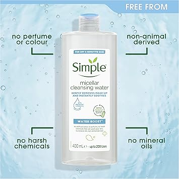 Simple Water Boost Micellar Cleansing Water makeup remover Sensitive Skin facial skin care 6 x 400 ml - Image 3