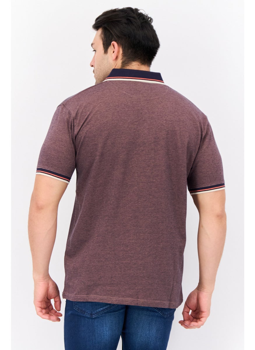 CROSSHATCH Men Regular Fit Embroidered Logo Short Sleeves Polo, Mauve  - Image 3