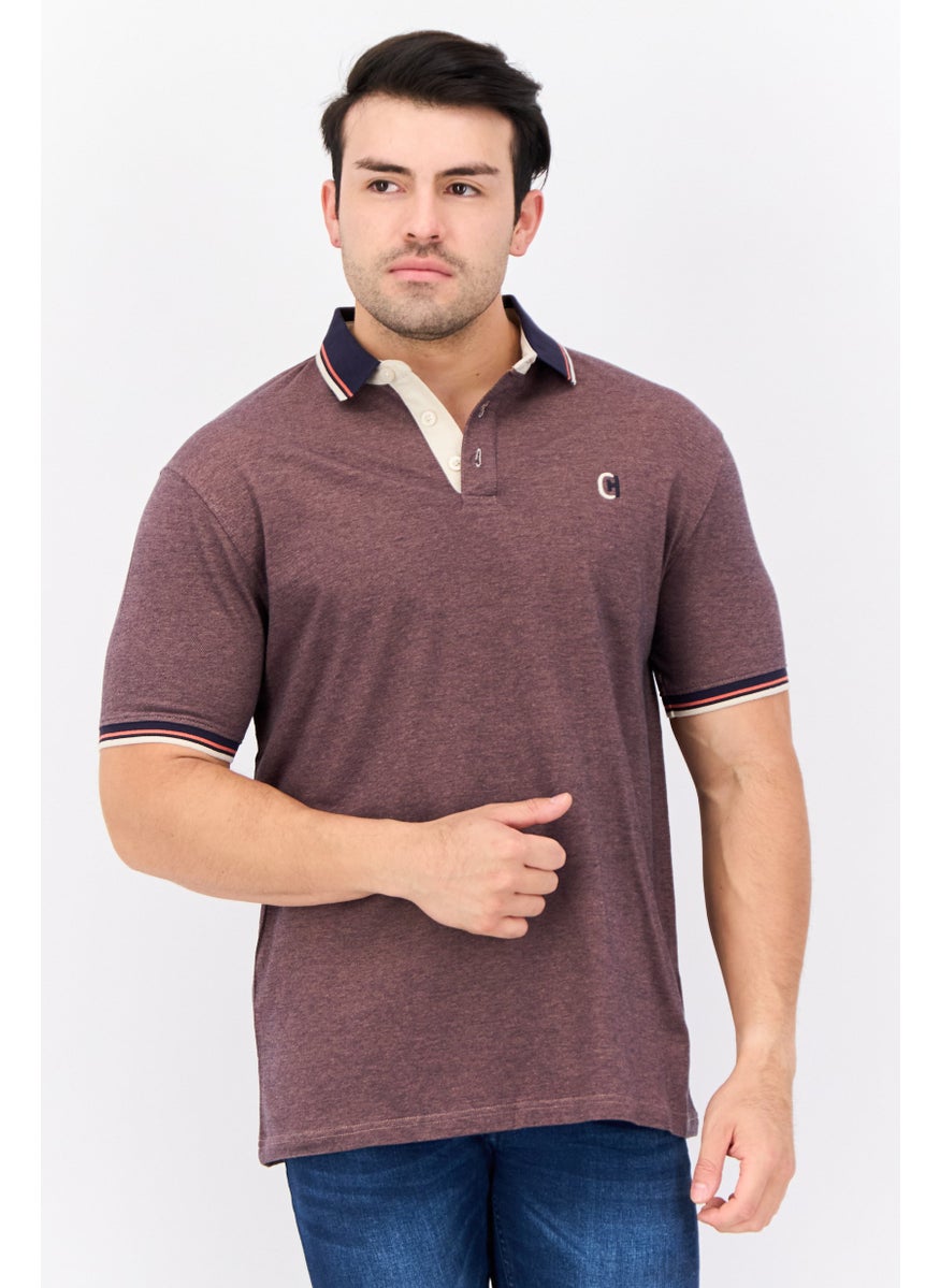 CROSSHATCH Men Regular Fit Embroidered Logo Short Sleeves Polo, Mauve  - Image 1