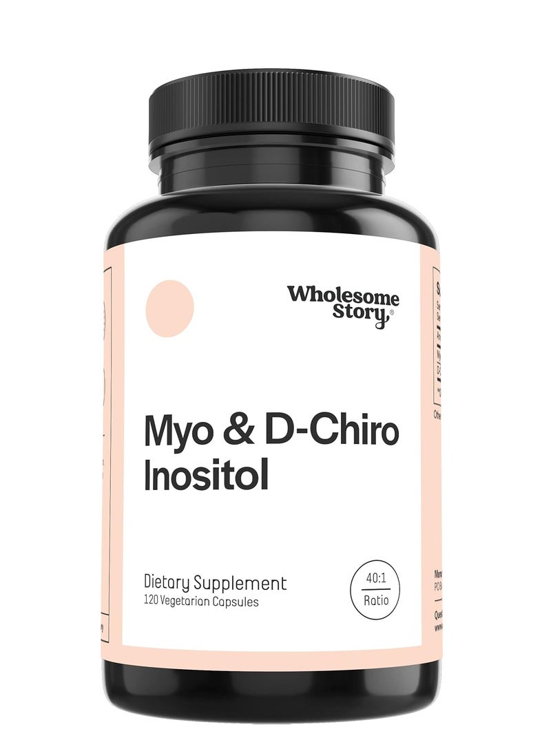 Wholesome Story Myo-Inositol and D-Chiro Blend Most Beneficial 40:1 Ratio PCOS, Hormonal Balance and Healthy Ovarian Function Support Vitamin B8 for Women (120 Vegetarian Capsules) - Image 1