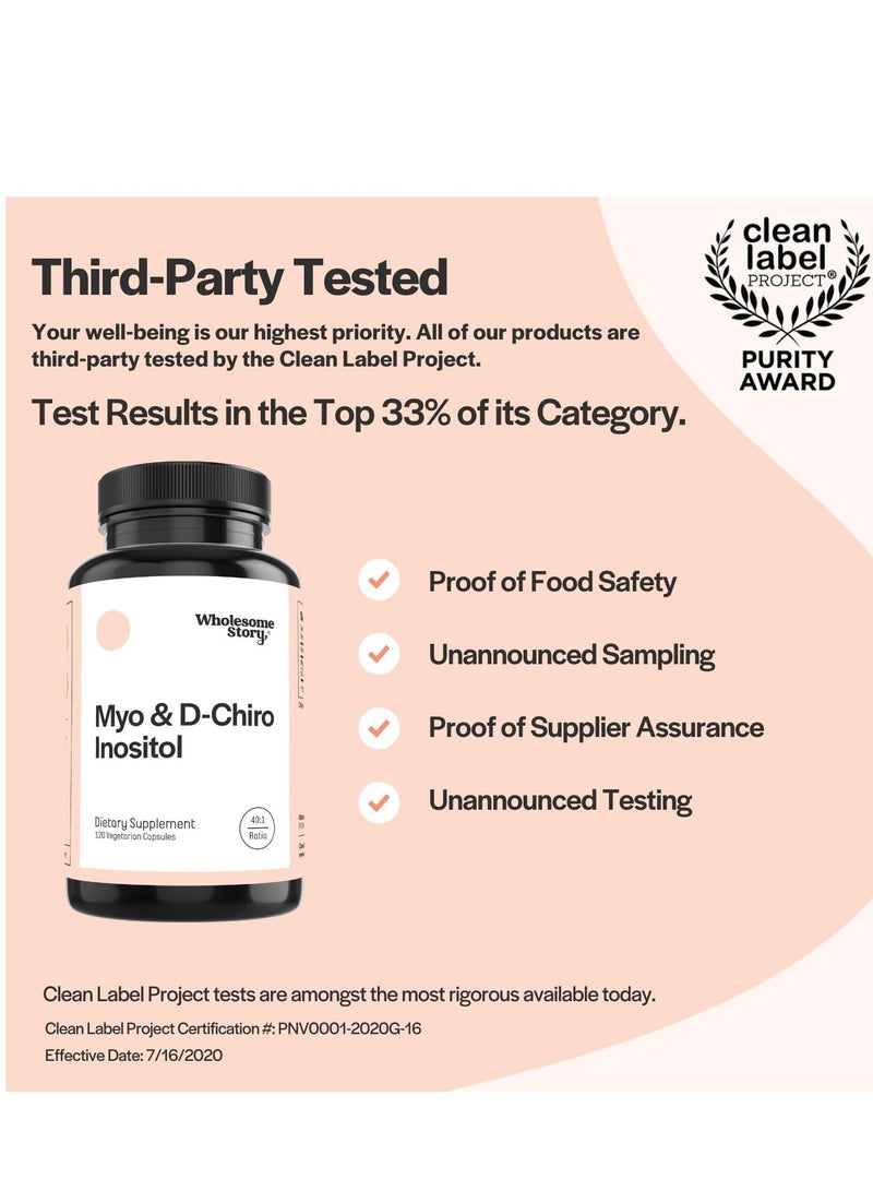 Wholesome Story Myo-Inositol and D-Chiro Blend Most Beneficial 40:1 Ratio PCOS, Hormonal Balance and Healthy Ovarian Function Support Vitamin B8 for Women (120 Vegetarian Capsules) - Image 5