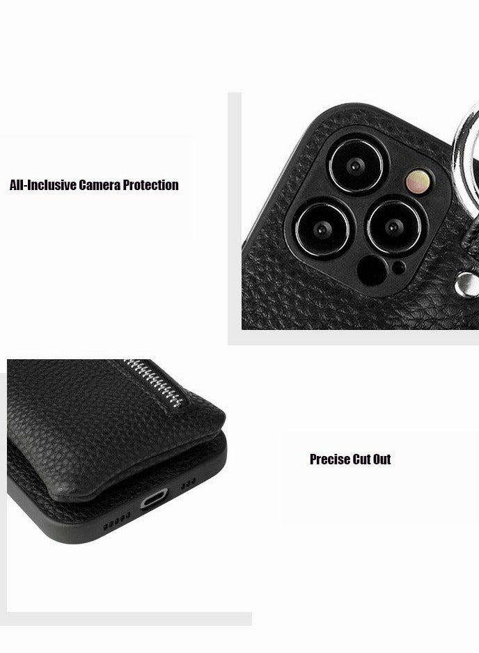 Motim iPhone 14 Wallet Case with Zipper, Back with Card Holder, Leather Protective Shockproof Case Cover with Strap - Image 4