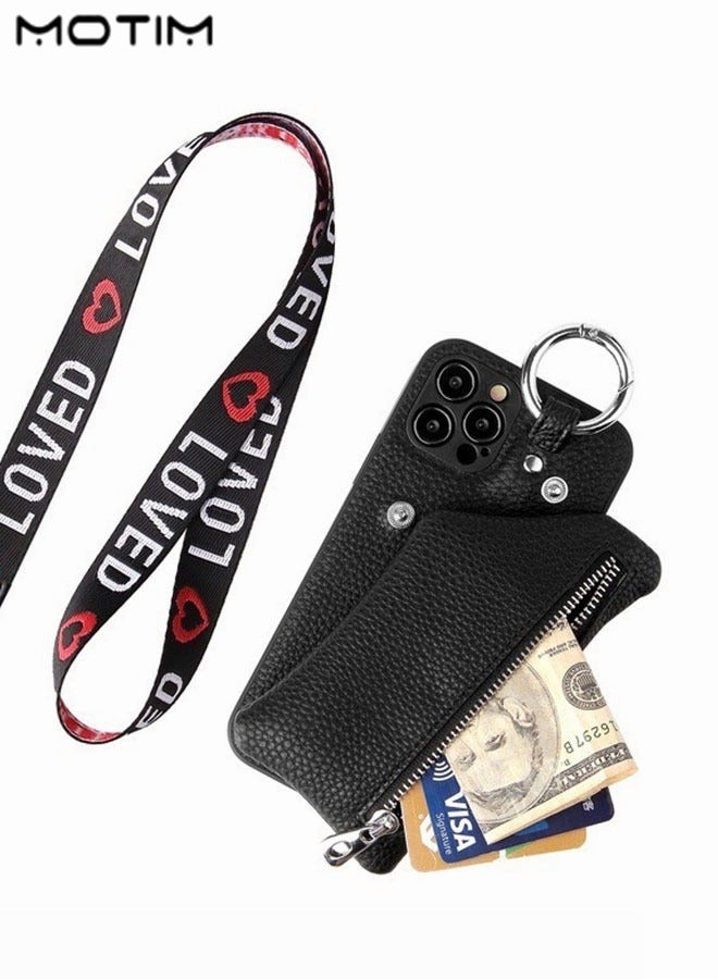 Motim iPhone 14 Wallet Case with Zipper, Back with Card Holder, Leather Protective Shockproof Case Cover with Strap - Image 3