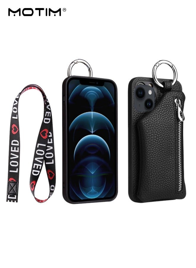 Motim iPhone 14 Wallet Case with Zipper, Back with Card Holder, Leather Protective Shockproof Case Cover with Strap - Image 1