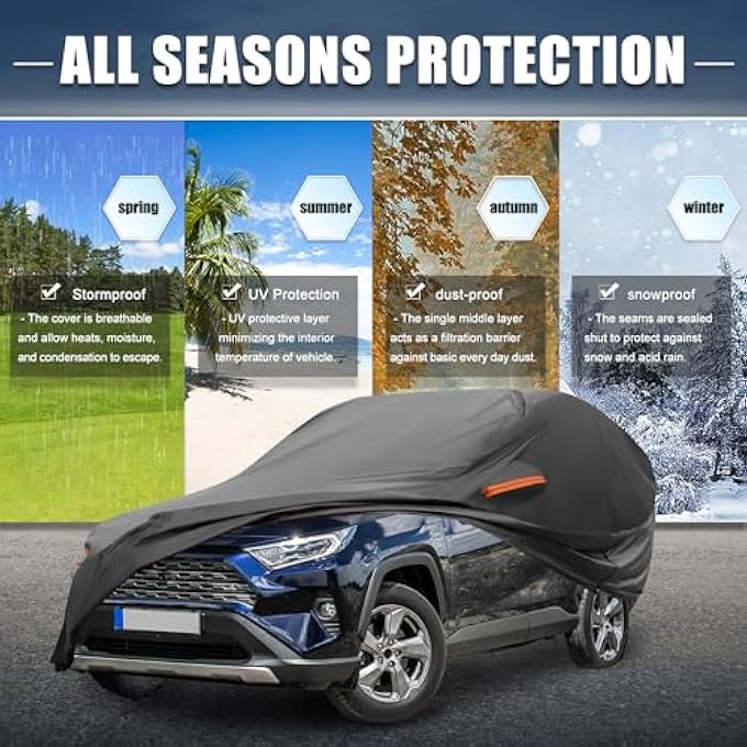 rayihni Car Cover for Toyota RAV4 2012-2022 Aluminum Film Outdoor Waterproof Sun Rain Snow Hail Protection with Driver Door Zipper - Image 3