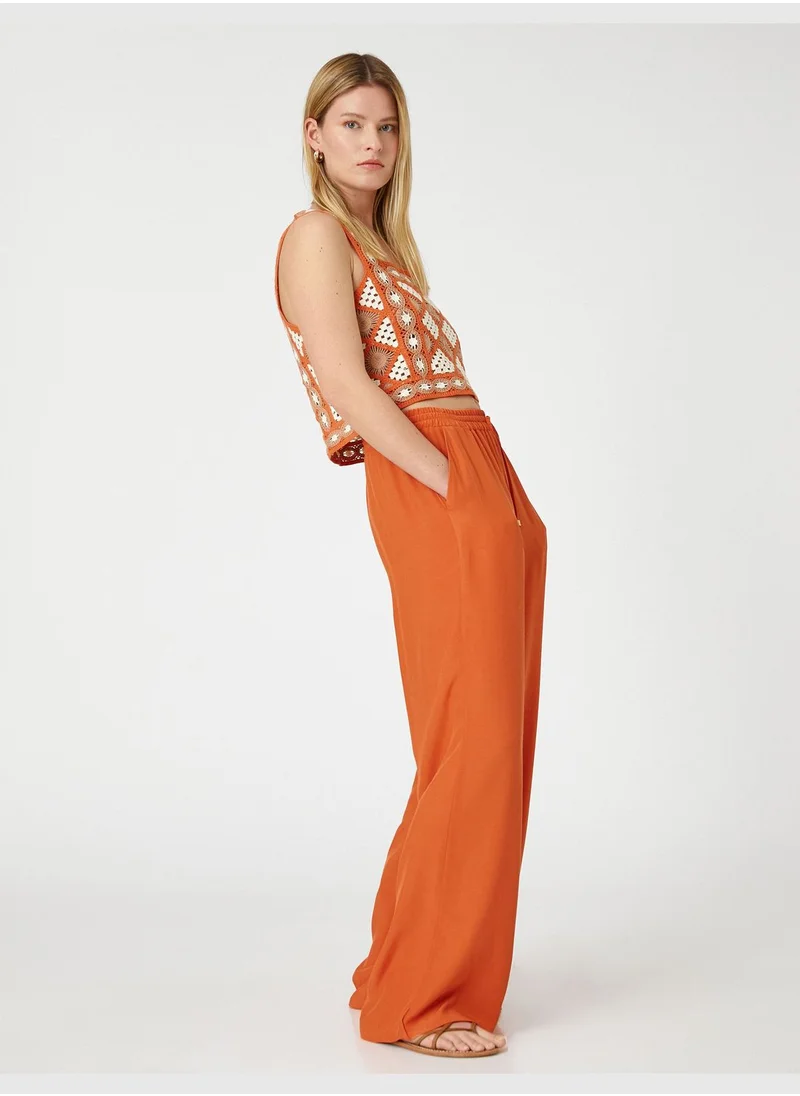 كوتون Drawstring Pocket Wide Leg Trousers