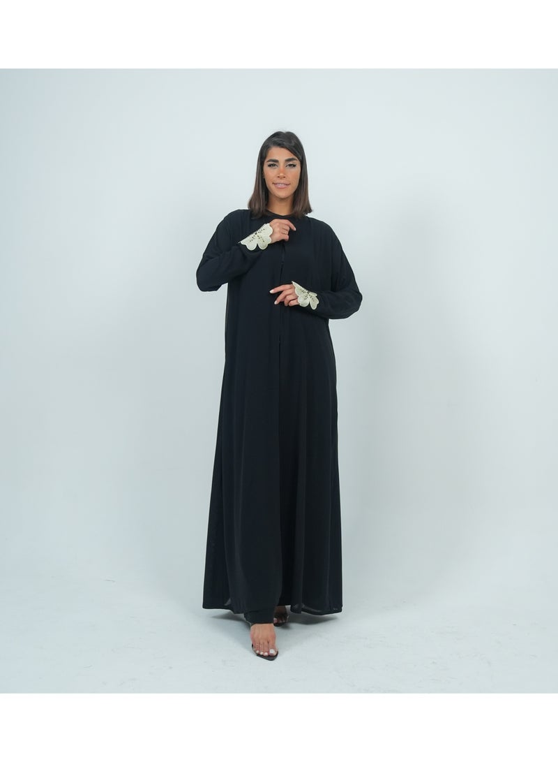 روزيت عباية عباية شيفون مزدوجة مزينة بزهرة مطرزة على الأكمام  - Image 5