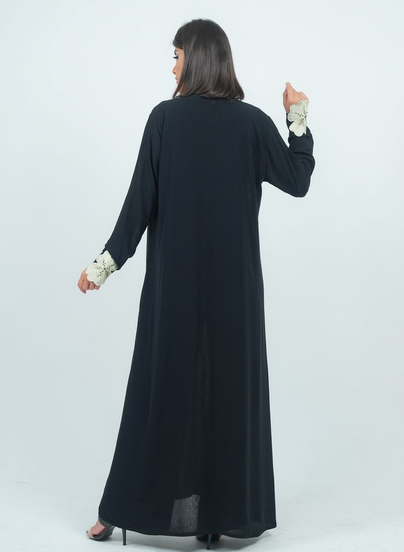 روزيت عباية عباية شيفون مزدوجة مزينة بزهرة مطرزة على الأكمام - Image 3