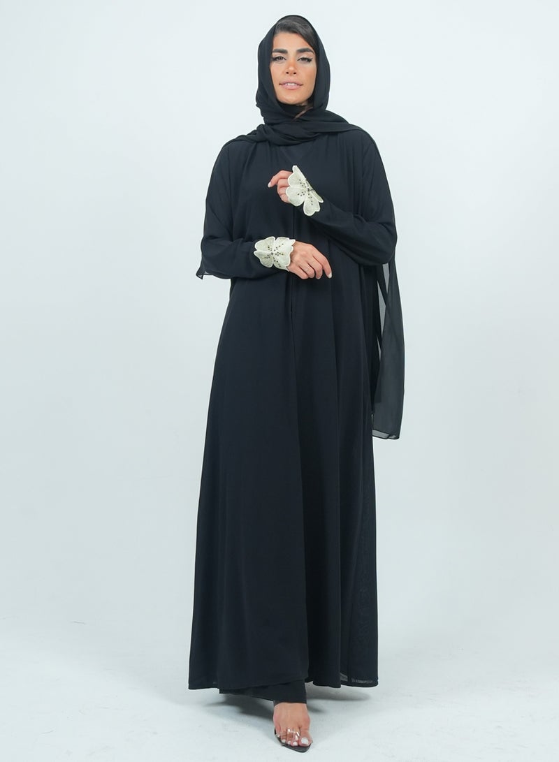 روزيت عباية عباية شيفون مزدوجة مزينة بزهرة مطرزة على الأكمام - Image 4