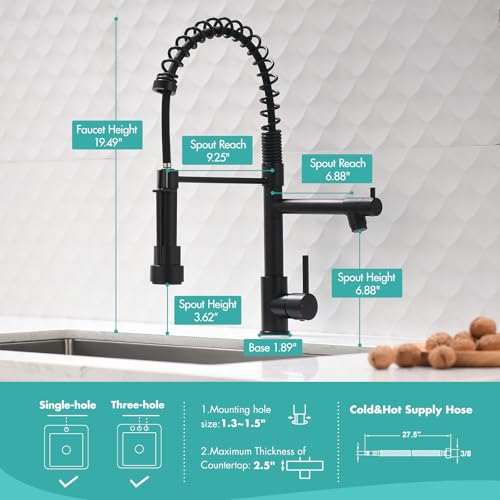 AIMADI Kitchen Faucet,Kitchen Faucets with Pull Down Sprayer AIMADI Commercial Style Single Handle Matte Black Kitchen Faucet with Sprayer - Image 4