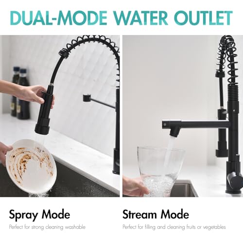 AIMADI Kitchen Faucet,Kitchen Faucets with Pull Down Sprayer AIMADI Commercial Style Single Handle Matte Black Kitchen Faucet with Sprayer - Image 2