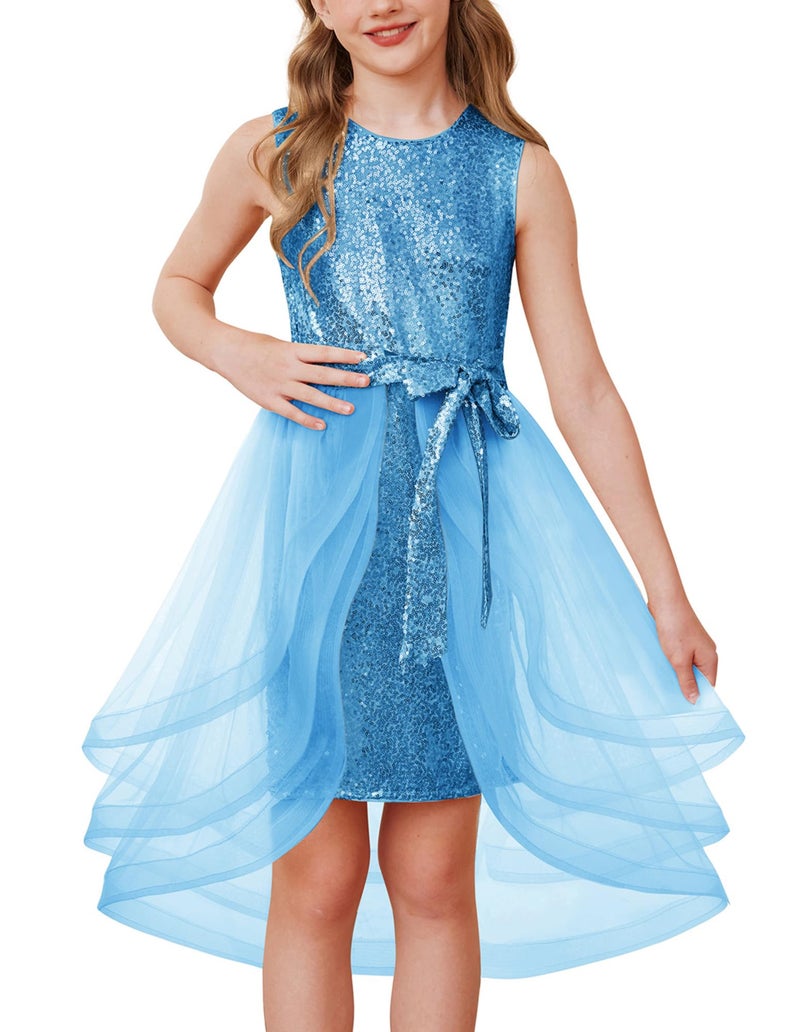 GRACE KARIN Teen Girls Dresses Size 10 Sequin Formal Pageant Special Occasion Prom Birthday Party Light Blue Dress - Image 1