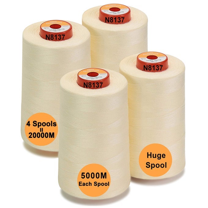 30 OPTIONS 4 LARGE CONES OF 5500Y 5000M EACH ALL PURPOSE SPUN POLYESTER THREAD 40S2 TEX27 FOR SERGER OVERLOCK QUILTING PIECING AND SEWING IVORY WHITE
