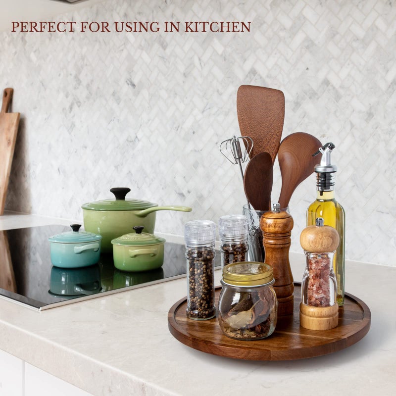 ANBOXIT منظم أنبوكسيت لذيذ سوزان للطاولة، 12 بوصة دوار خشبي لذيذ سوزان للخزانة، دوار خشب الأكاسيا لرف توابل المطبخ (1 عبوة) - Image 2