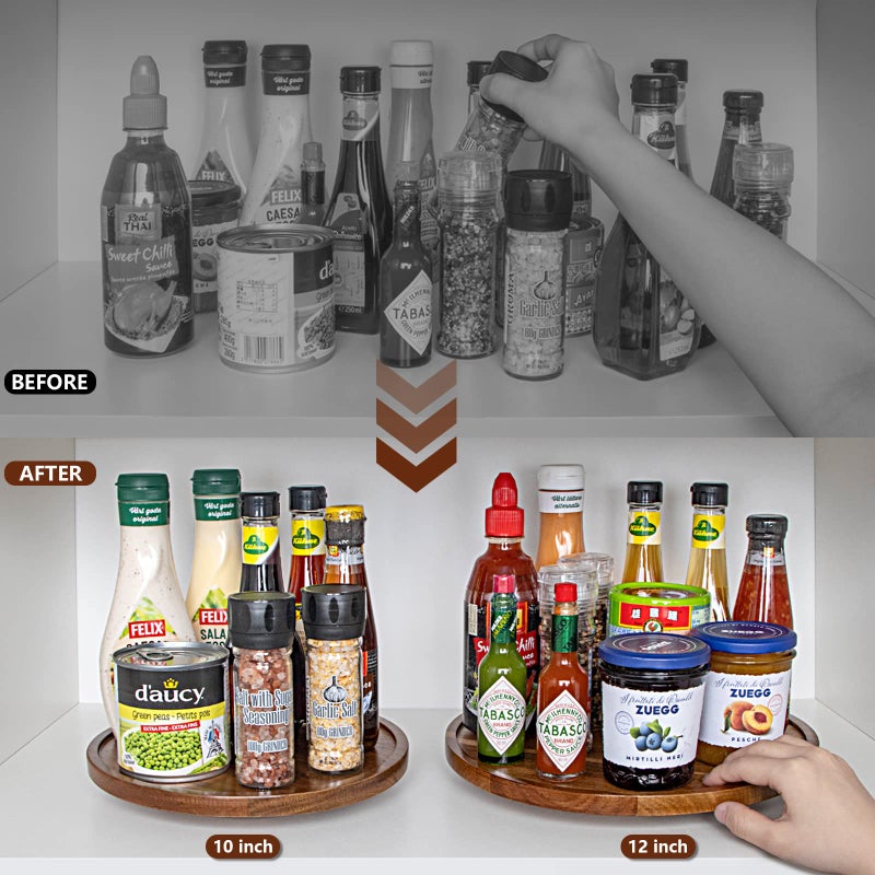 ANBOXIT منظم أنبوكسيت لذيذ سوزان للطاولة، 12 بوصة دوار خشبي لذيذ سوزان للخزانة، دوار خشب الأكاسيا لرف توابل المطبخ (1 عبوة) - Image 5