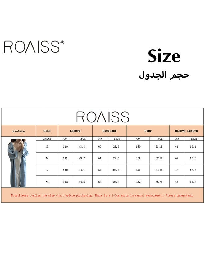 roaiss Women's Casual Cotton Shirt Dress Classic Polo Collar Long Sleeve Button Open Closed Shirt Cardigan Loose Sunscreen Solid Color Dress for Ladies Elegant Temperament Casual Outfit - Image 2