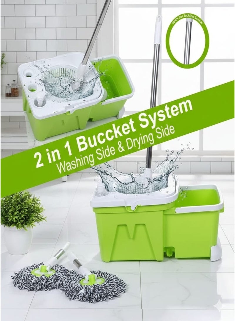 ZEESQUARE Heavy-Duty 12L Mop Bucket with Wringer – Durable Plastic Cleaning Bucket with Splash Guard & Handle, Fits Standard Mops – Ideal for Home, Office, Hotel, Restaurant & Commercial Floor Cleaning (Green) - Image 2