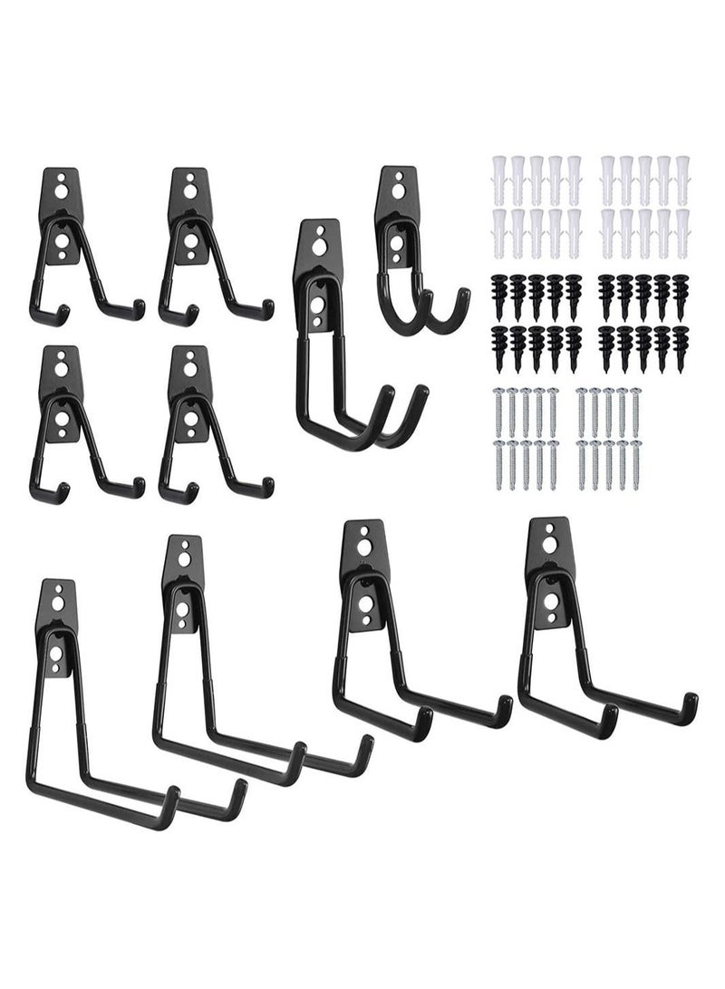 Garage Hooks Heavy Duty, Storage Holders Utility Wall Mount Tool Hook, 5 Size Organizers for Hanging Ladders, Power Tools, Bulky Items, Pack of 12 (Black) - Image 1